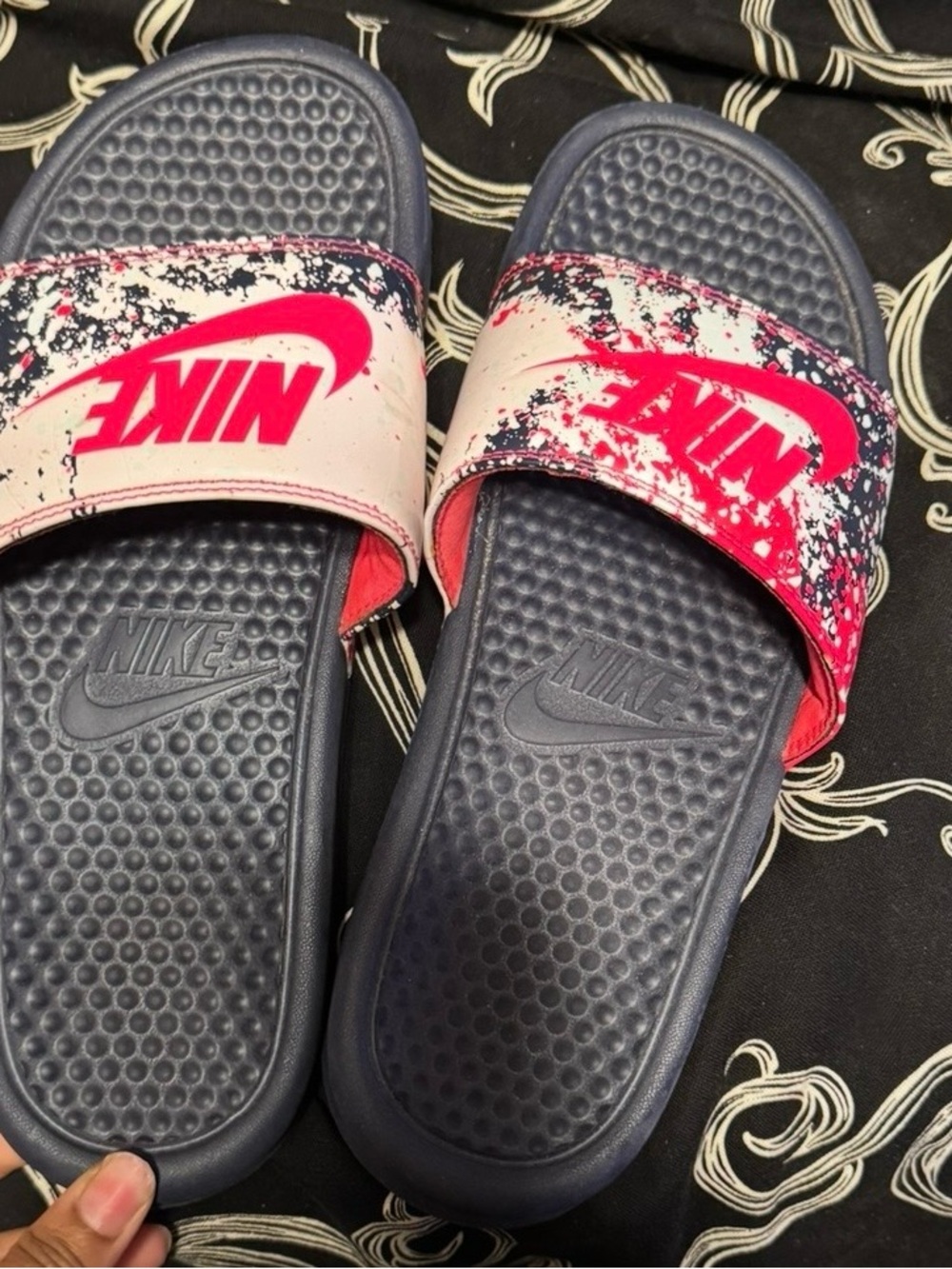 Nike Navy and Hot Pink Splash Slide Sandals